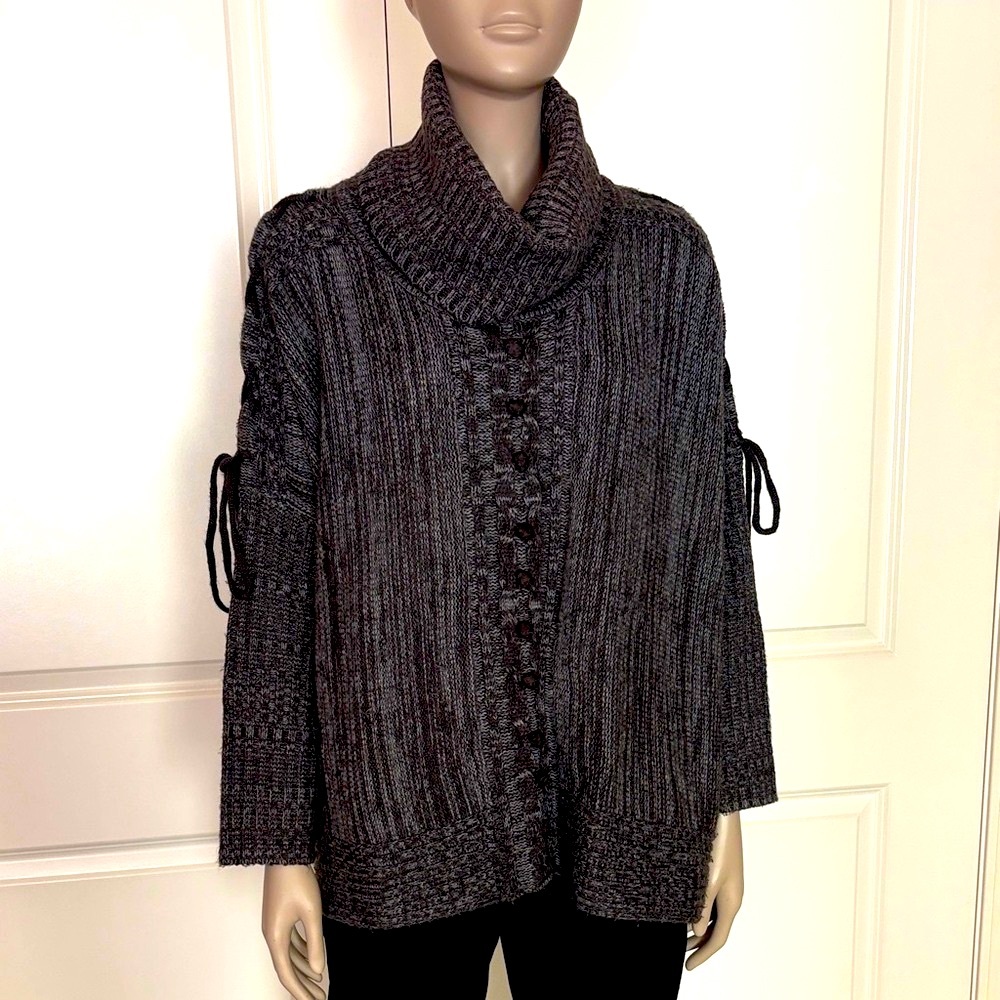 2bBebe Oversized Cowl Neck Laced Dolman Sleeve Bohemian Sweater